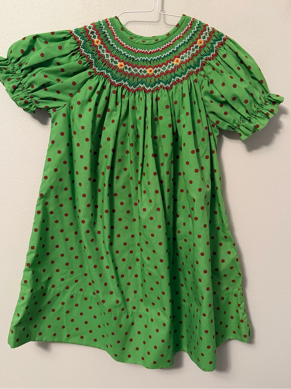 Rosalina Green Polka Dot Smocked Dress